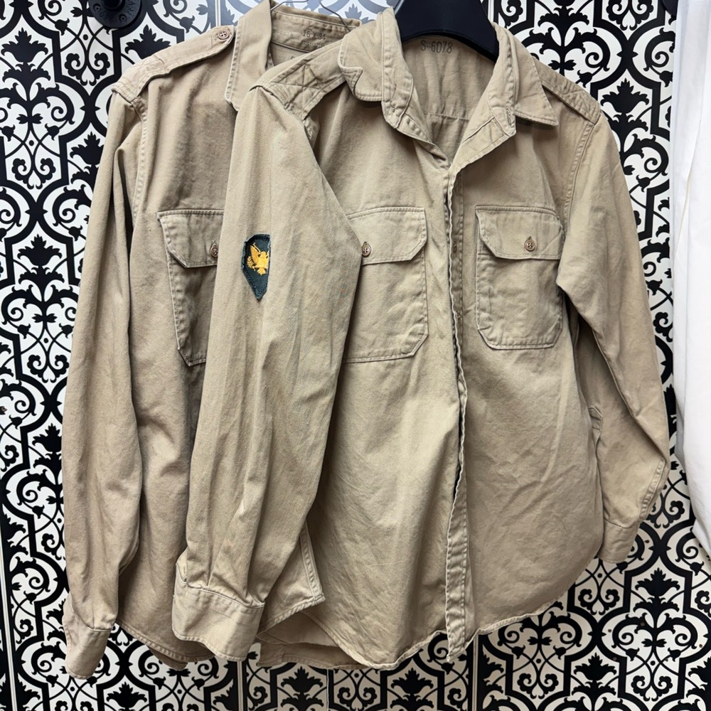 Men's Tan Military Dress Shirt Distressed